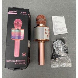 WS-858LKaraokeMicrophone Wireless Bluetooth LED Lights Gold Handheld KTV Speaker